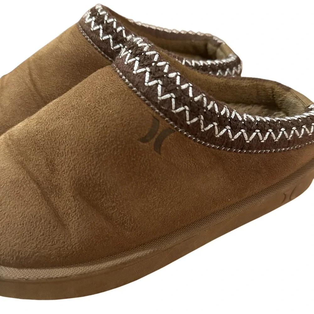 Hurley Brown Suede Lined Slip On Slippers Moccasin Clogs Youth Size 2 Cozy‎